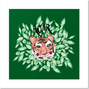 Hear me roar! Jungle Tiger Watercolor with “ROAR” in handlettering Posters and Art